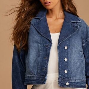 NEW! Free People Now or Never Denim Jean Jacket Cropped Blue SZ M